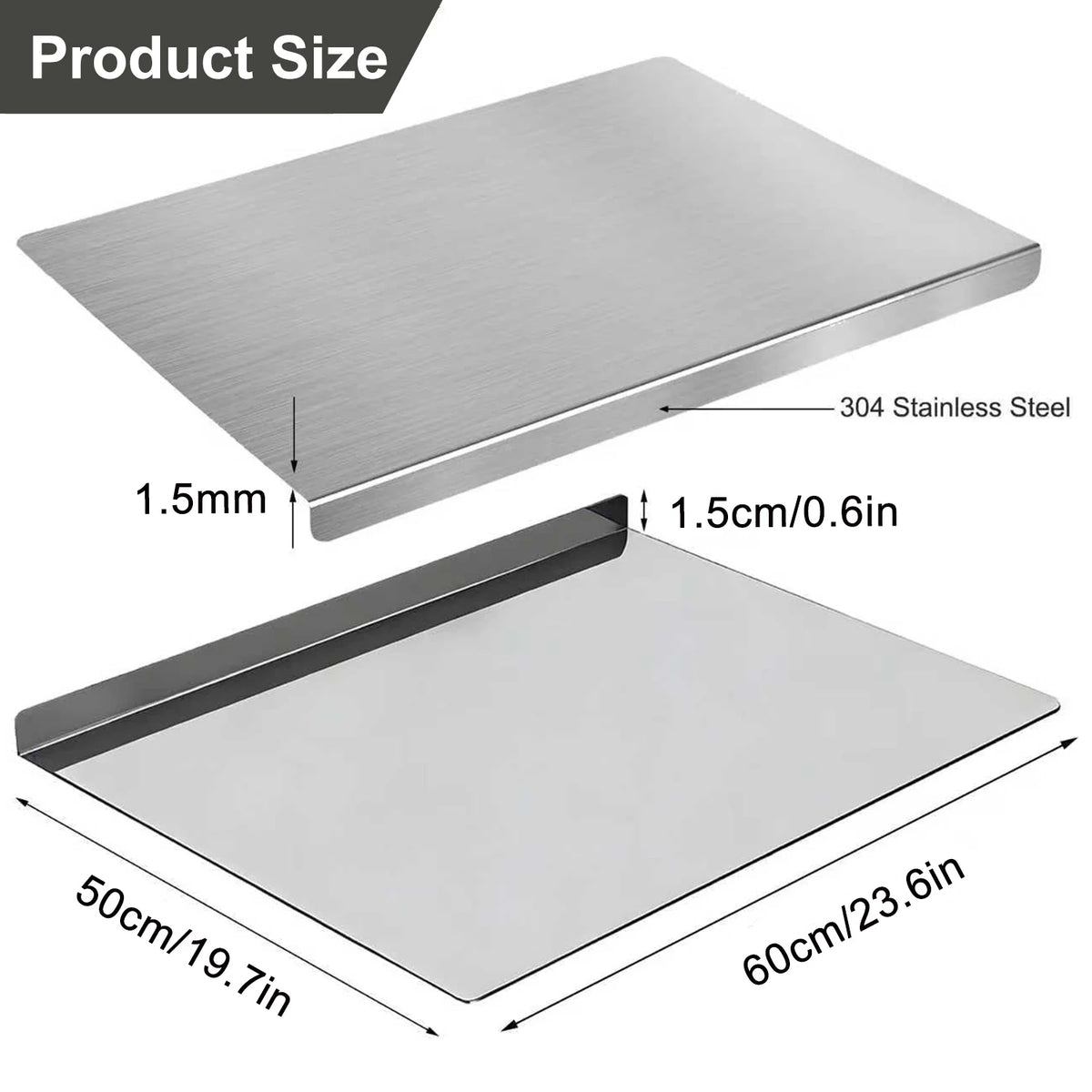 Large Stainless Steel Pastry & Chopping Board with Lip – Heavy Duty Non-Slip Baking Mat & Worktop Protector – Best for Dough, Pastry & Meat (50 x 60cm)