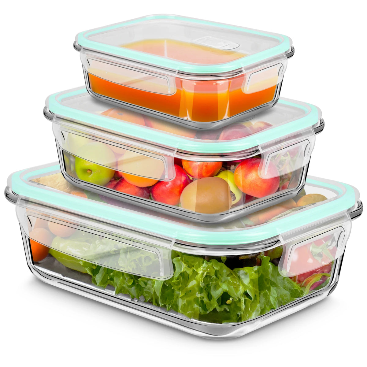 3 Piece Glass Food Storage Set with Lids – Meal Prep Bowls & Jars 1040ml, 680ml & 410ml – Ideal for Fridge, Pantry & Leftovers