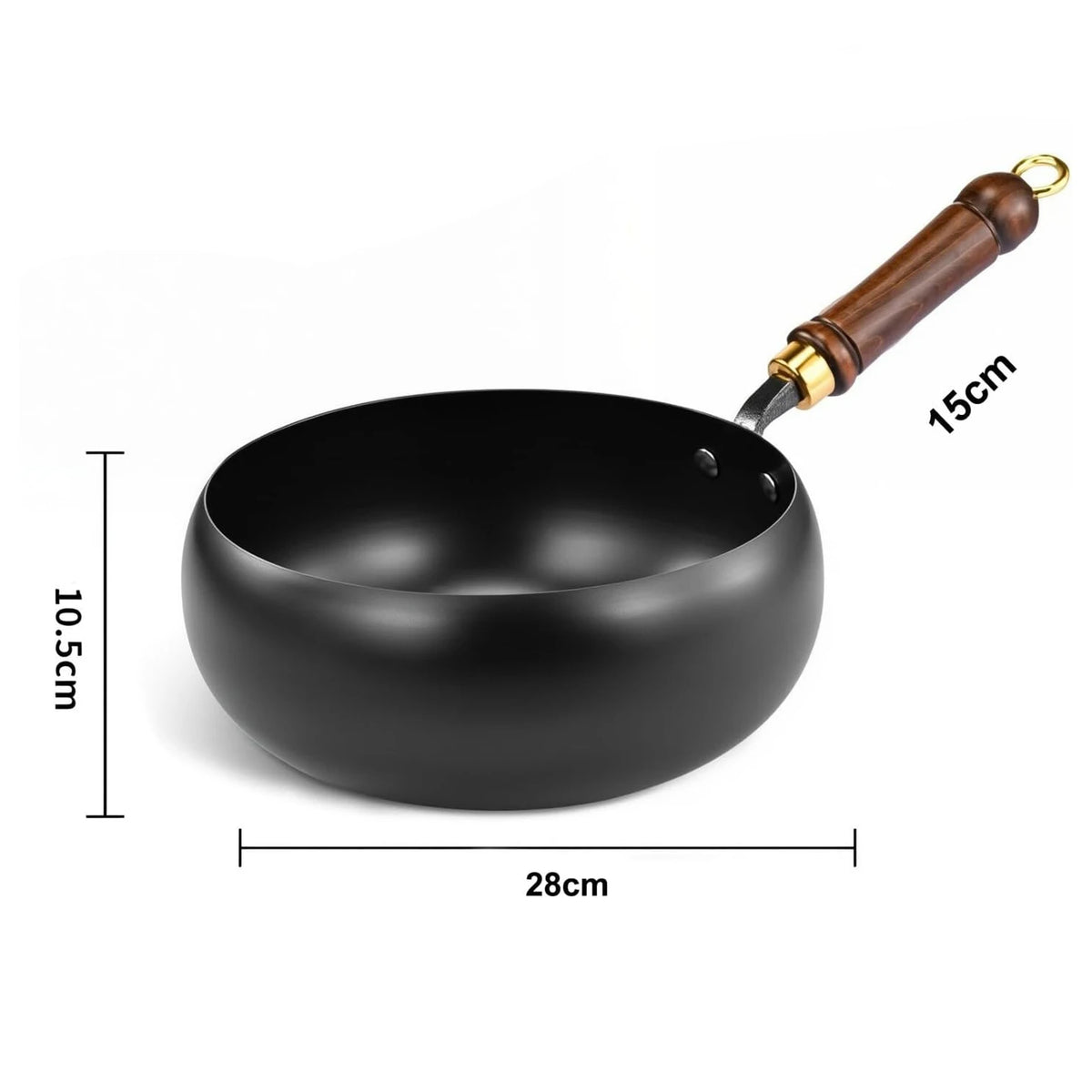 Iron Frying Pan with Beech Wood Lid – Hand-Forged Uncoated Wok-Style Pan – Best for Frying, Stewing & Deep Frying – Available in 24cm & 28cm