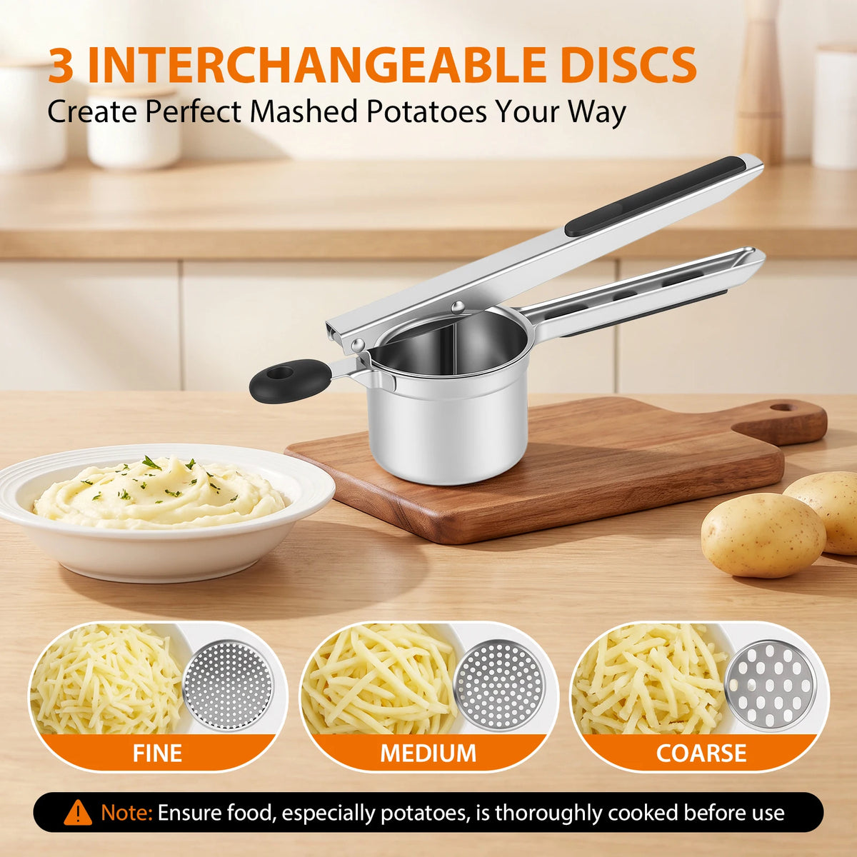 Large Stainless Steel Potato Ricer & Masher Press – Heavy Duty 15oz Food Press with Silicone Handle – Great for Fluffy Mash & Vegetable Purées