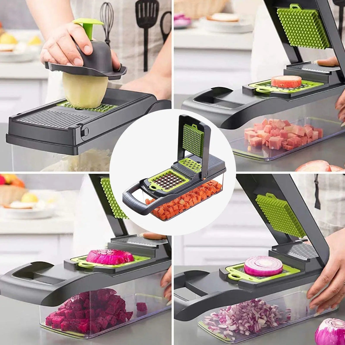 16-in-1 Vegetable Chopper with 1.5L Container – Salad, Fruit & Veg Slicer, Dicer & Grater with Peeler – Perfect for Fast Meal Prep