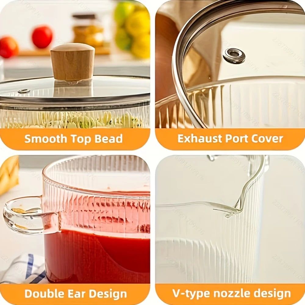 Glass Cooking Pot with Lid – Heat Resistant Borosilicate Glass Saucepan with Dual Handles – Best for Soup, Pasta & Baby Food – Available in 1.8L & 2.3L