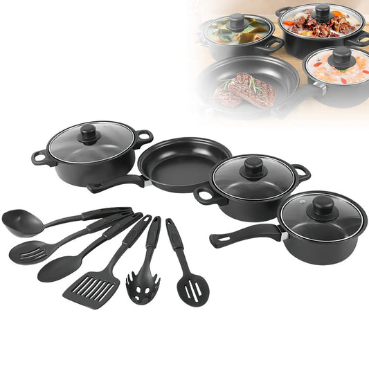 13 Piece Stone-Coated Non-Stick Cookware Set – 4 Pots & Pans, 3 Lids & 6 Utensils – Ideal for Induction & Gas Hobs