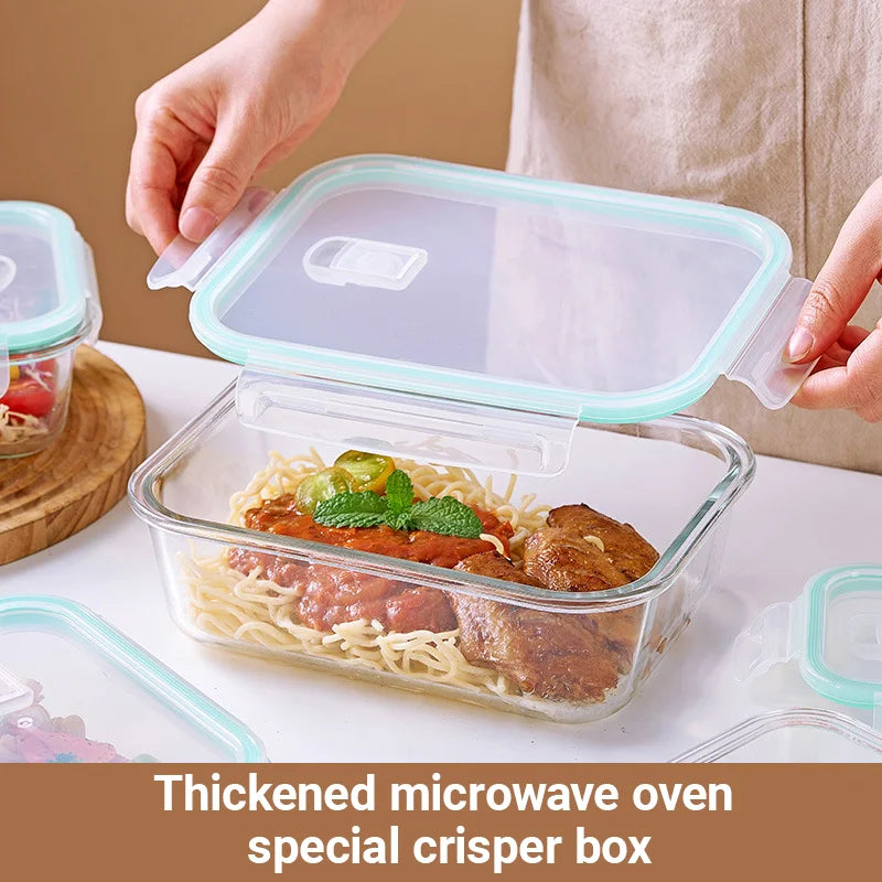 Set of 4 Glass Lunch Boxes with Snap-On Lids – Airtight, Leak-Proof & Stackable 1040ml Food Containers – Best for Meal Prep, Fruit & Leftovers