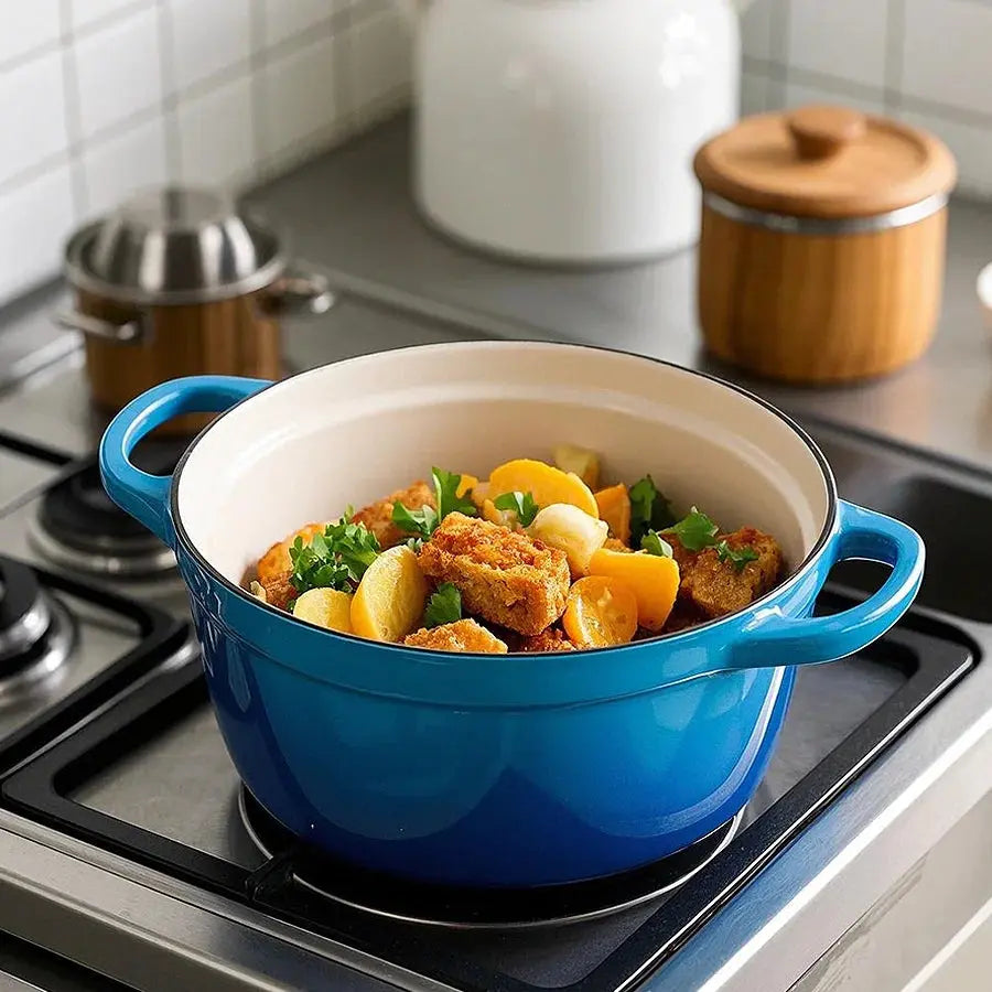Cast Iron Enamel-Coated Dutch Oven with Lid & Dual Side Handles – Heavy-Duty Cooking Pot Designed for Braising, Roasting, Baking, Stews, Curries, Soups & One-Pot Meals – Compatible with Oven, Induction & Gas Stoves
