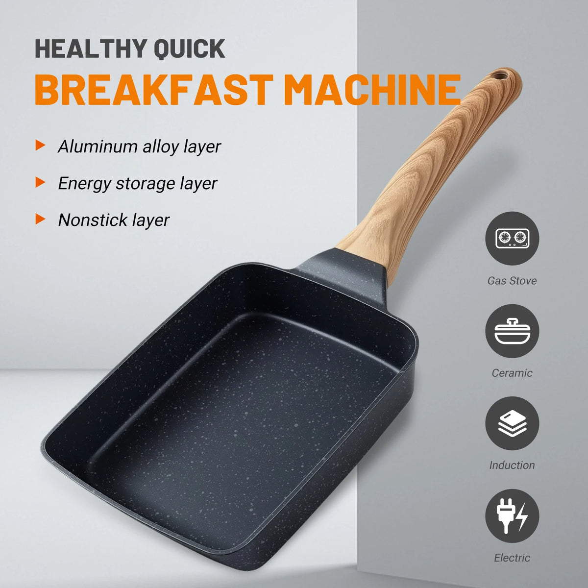 Square Tamagoyaki Egg Pan – Non-Stick Stone-Coated Omelette Pan with Heat-Insulated Handle – Great for Rolled Omelettes & Breakfast Eggs (20cm)