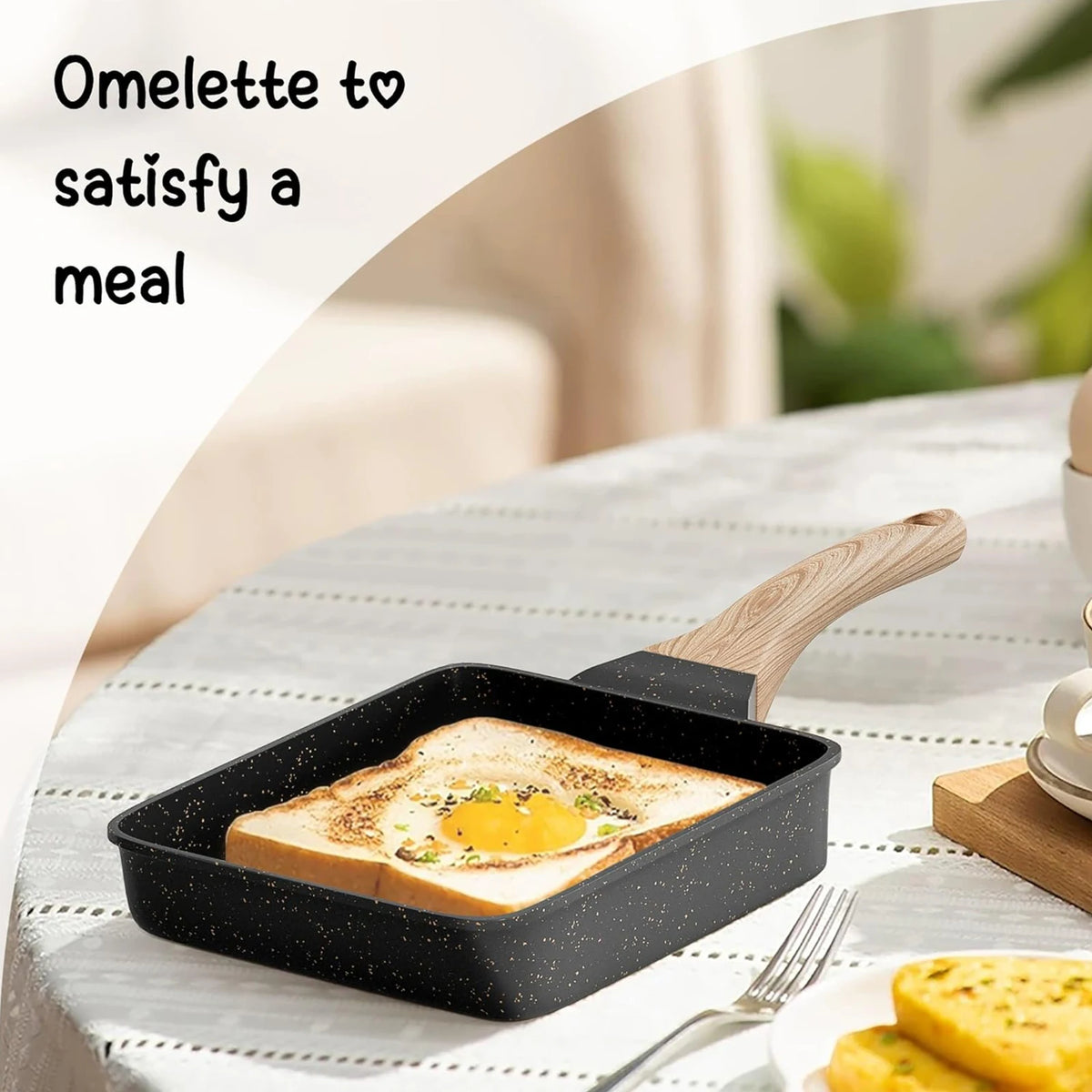 Square Tamagoyaki Egg Pan – Non-Stick Stone-Coated Omelette Pan with Heat-Insulated Handle – Great for Rolled Omelettes & Breakfast Eggs (20cm)