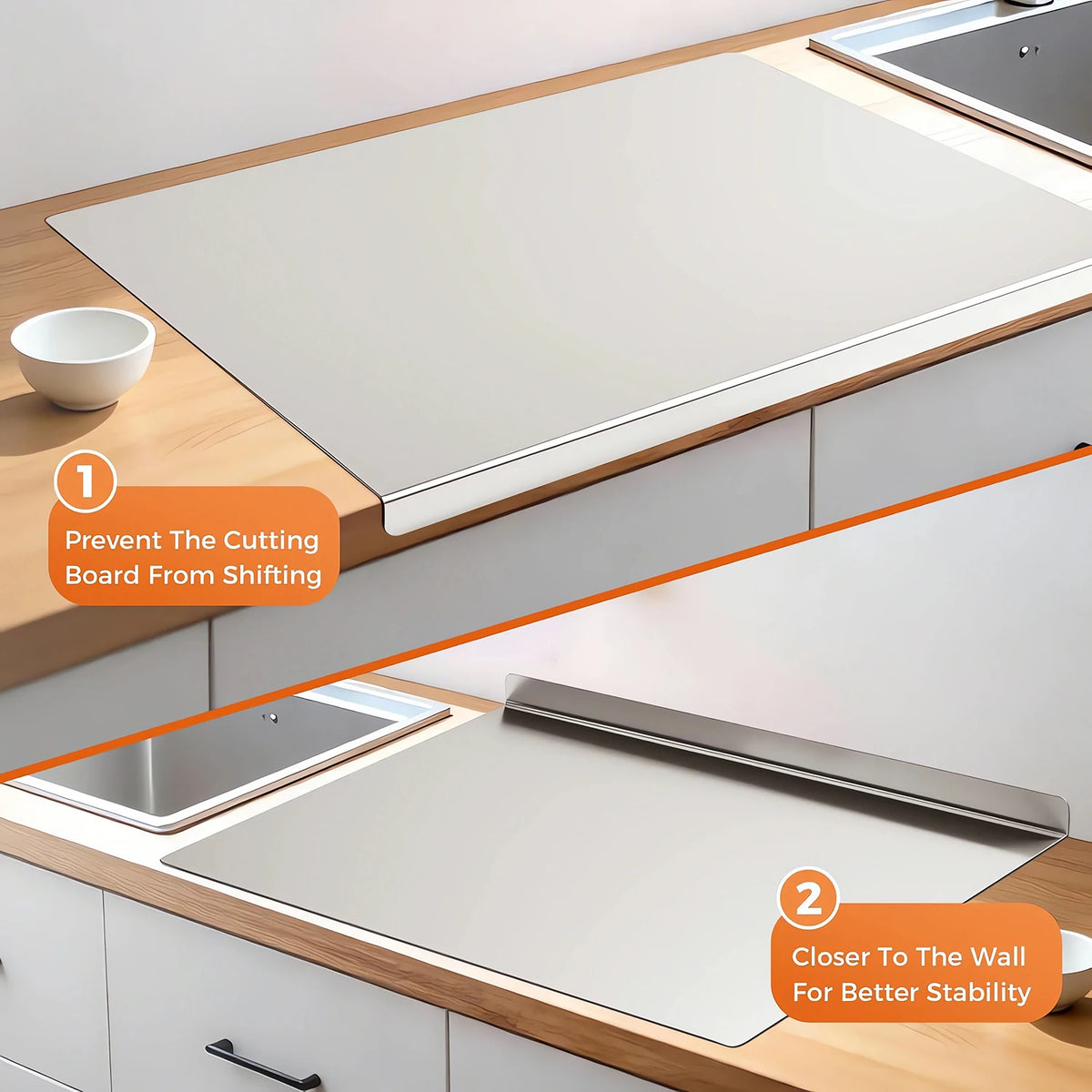 Large Stainless Steel Pastry & Chopping Board with Lip – Heavy Duty Non-Slip Baking Mat & Worktop Protector – Best for Dough, Pastry & Meat (50 x 60cm)