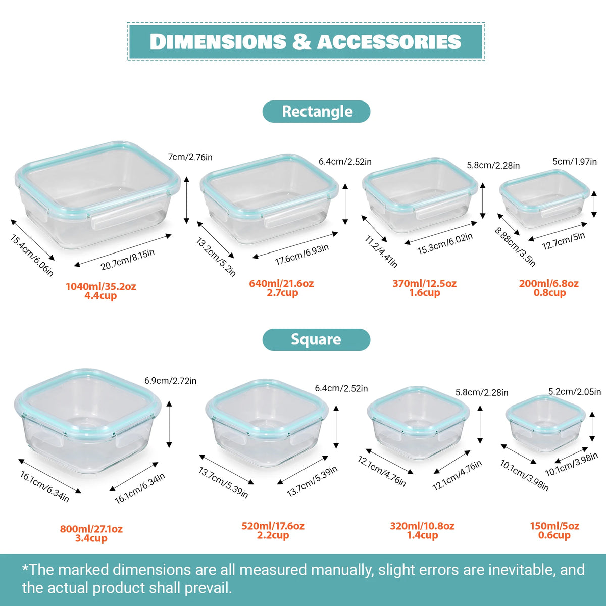 8 Piece Glass Food Storage Container Set with Sealed Lids – Multi-Size Meal Prep & Lunch Containers – Perfect for Pantry, Fridge & Food Preservation
