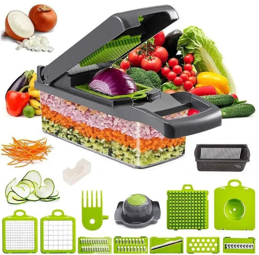 16-in-1 Vegetable Chopper with 1.5L Container – Salad, Fruit & Veg Slicer, Dicer & Grater with Peeler – Perfect for Fast Meal Prep