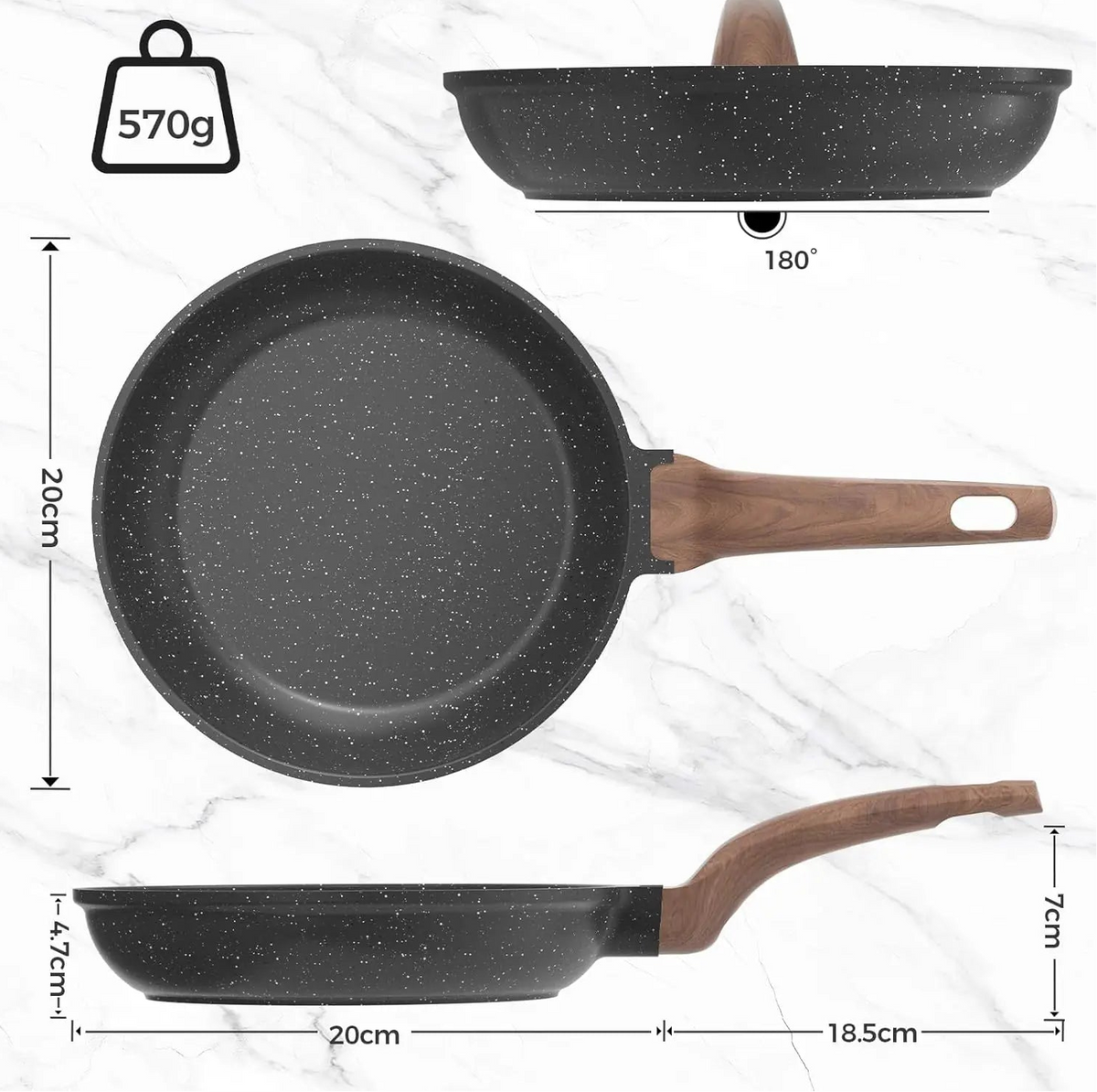Granite Non-Stick Frying Pan – Small Granite-Coated Skillet – Great for Eggs, Pancakes & Quick Breakfasts (20cm)