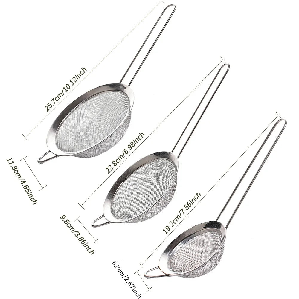 3 Piece Stainless Steel Mesh Sieve Set with Handles – Fine Flour Sifter & Food Strainers – Best for Baking, Rice & Quinoa
