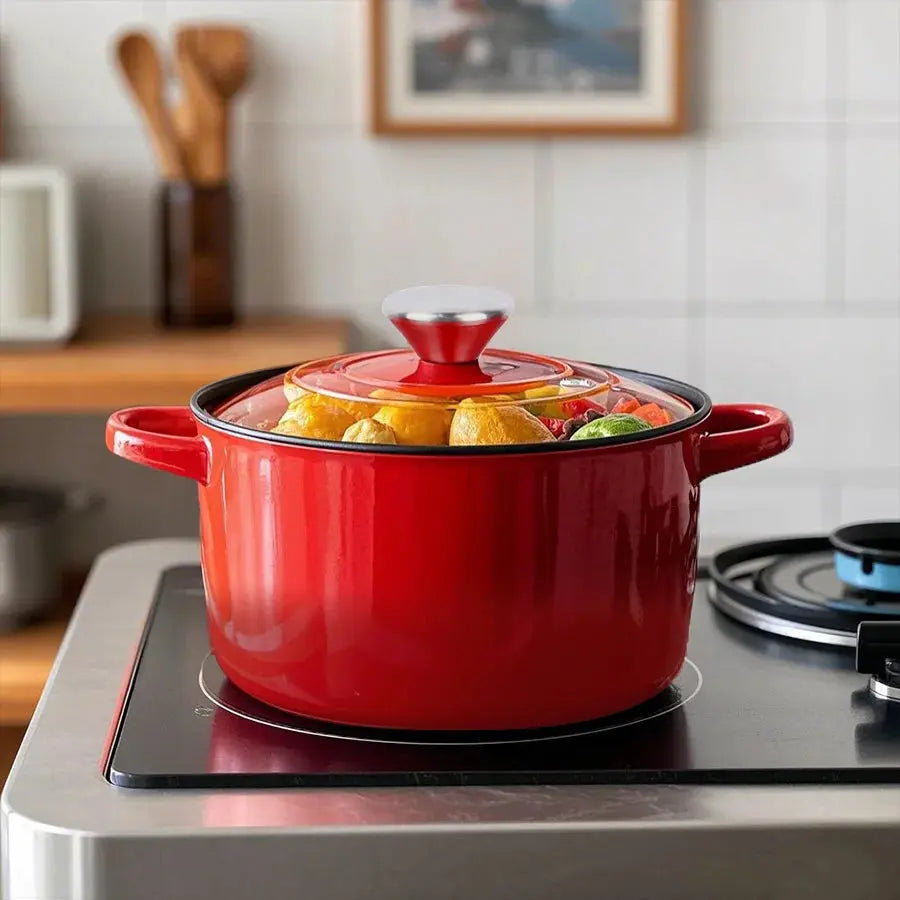 Cast Iron Enamel-Coated Dutch Oven with Lid & Dual Side Handles – Heavy-Duty Cooking Pot Designed for Braising, Roasting, Baking, Stews, Curries, Soups & One-Pot Meals – Compatible with Oven, Induction & Gas Stoves