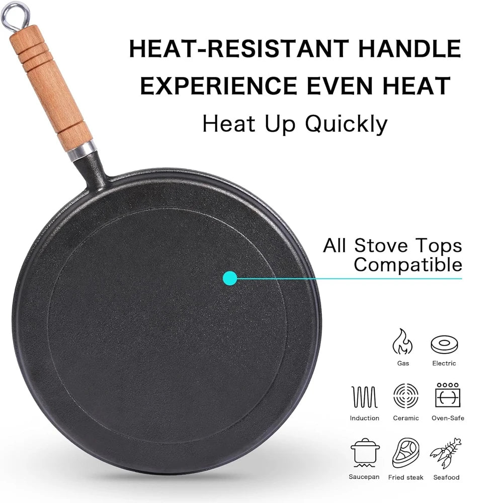 Pre-Seasoned Cast Iron Frying Pan – Round Griddle Skillet with Long Handle – Great for Eggs, Steaks, Pancakes & Campfire Cooking (20cm)