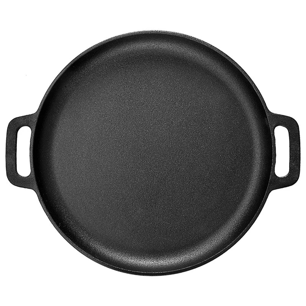 Cast Iron Double Handle Frying Pan with Gloves – Thick Pre-Oiled Skillet for Pancakes, Pizza & Steaks – Perfect for Hob, BBQ & Outdoor Cooking (28cm)