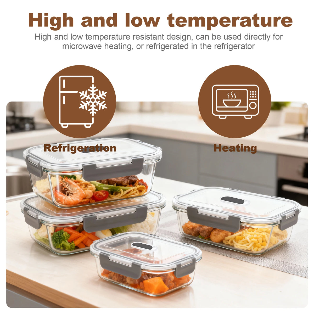 4 Piece Borosilicate Glass Food Containers with Snap-Lock Lids – Airtight Meal Prep Boxes 370ml, 640ml, 1040ml & 1520ml – Great for Fridge, Freezer & Lunches