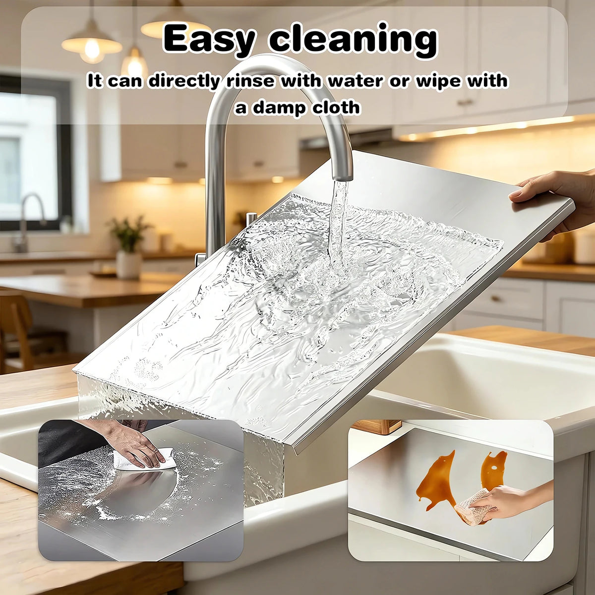 Large Stainless Steel Pastry & Chopping Board with Lip – Heavy Duty Non-Slip Baking Mat & Worktop Protector – Best for Dough, Pastry & Meat (50 x 60cm)