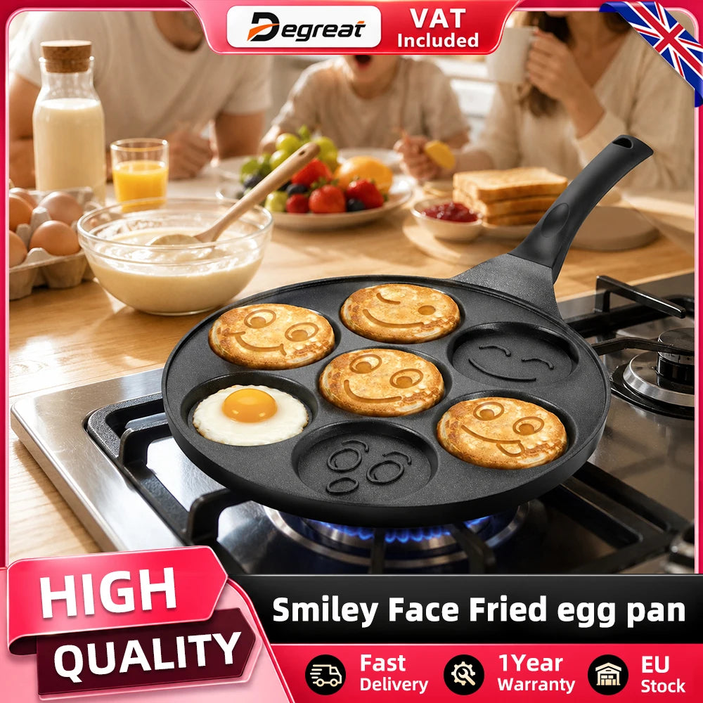 7 Cup Mini Pancake Griddle – Non-Stick Maifan Stone Aluminium Pancake & Egg Pan with Anti-Scald Handle – Great for Kids' Breakfasts (26cm)