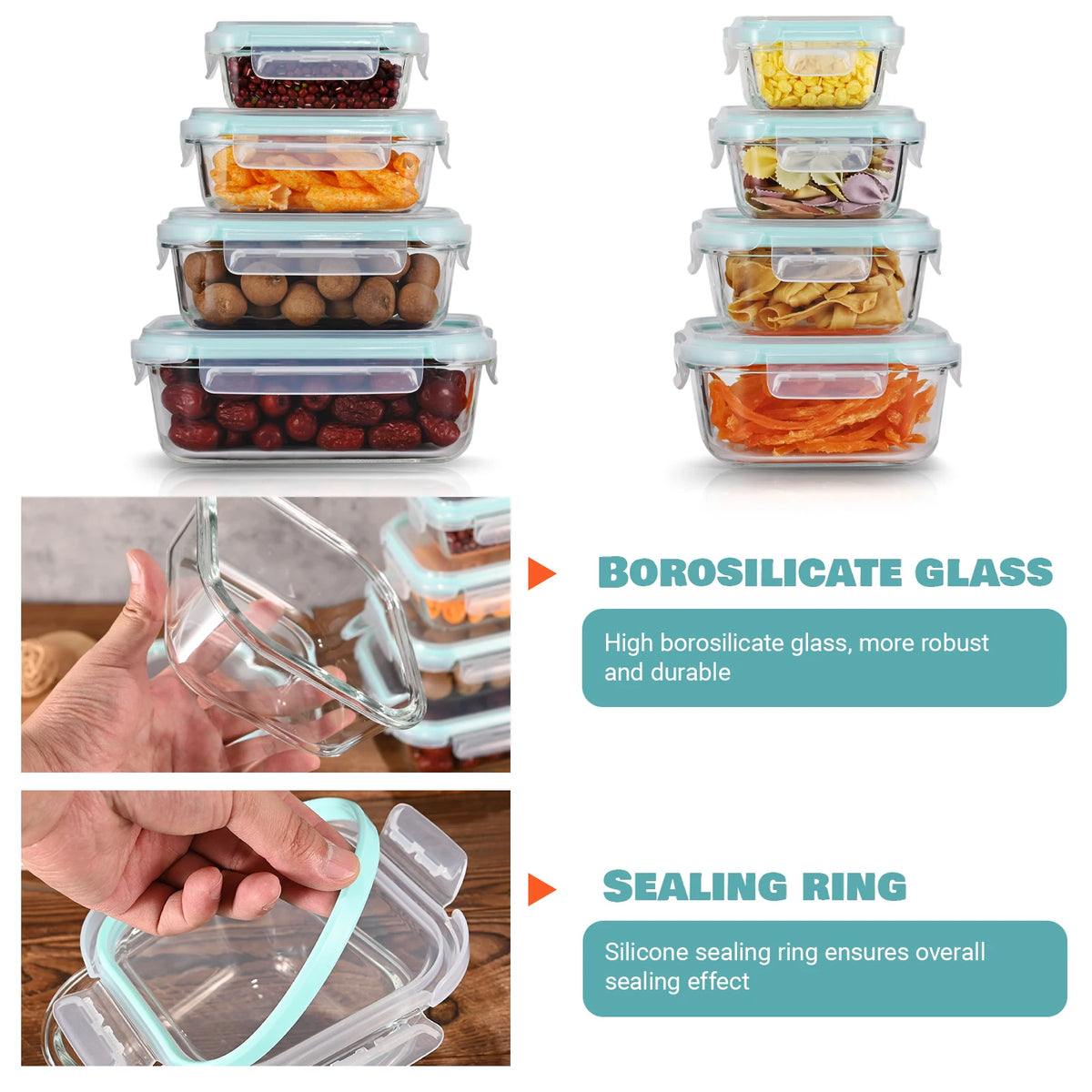 8 Piece Glass Food Storage Container Set with Sealed Lids – Multi-Size Meal Prep & Lunch Containers – Perfect for Pantry, Fridge & Food Preservation