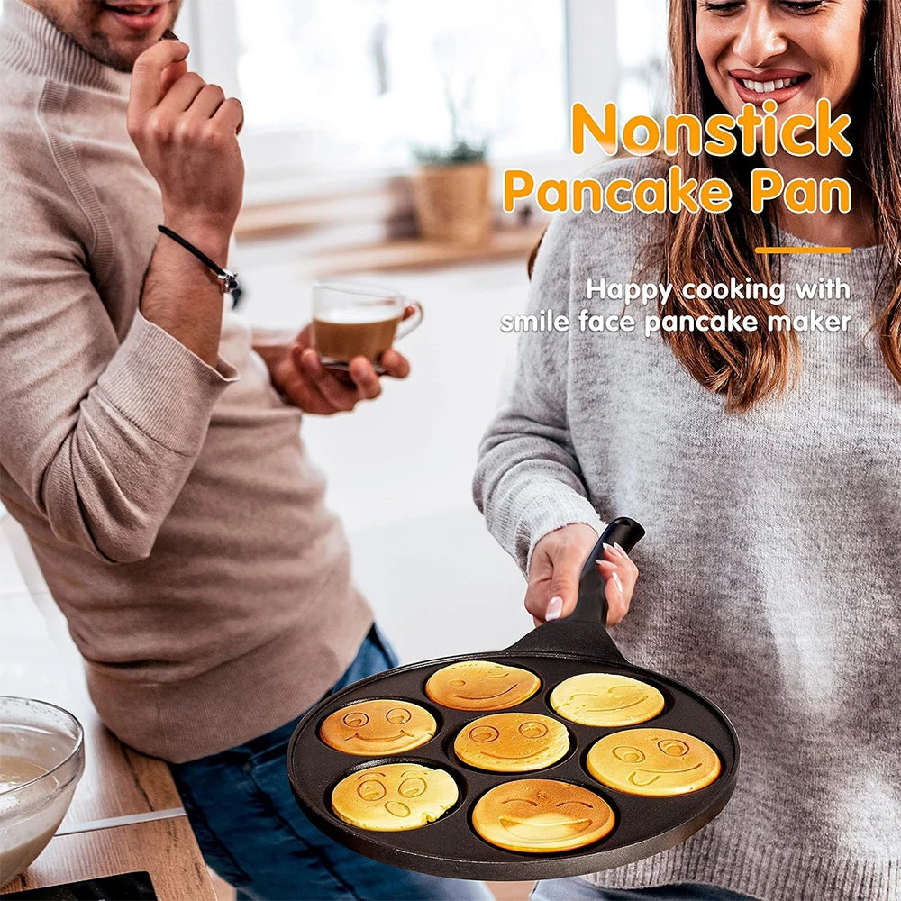 7 Cup Mini Pancake Griddle – Non-Stick Maifan Stone Aluminium Pancake & Egg Pan with Anti-Scald Handle – Great for Kids' Breakfasts (26cm)