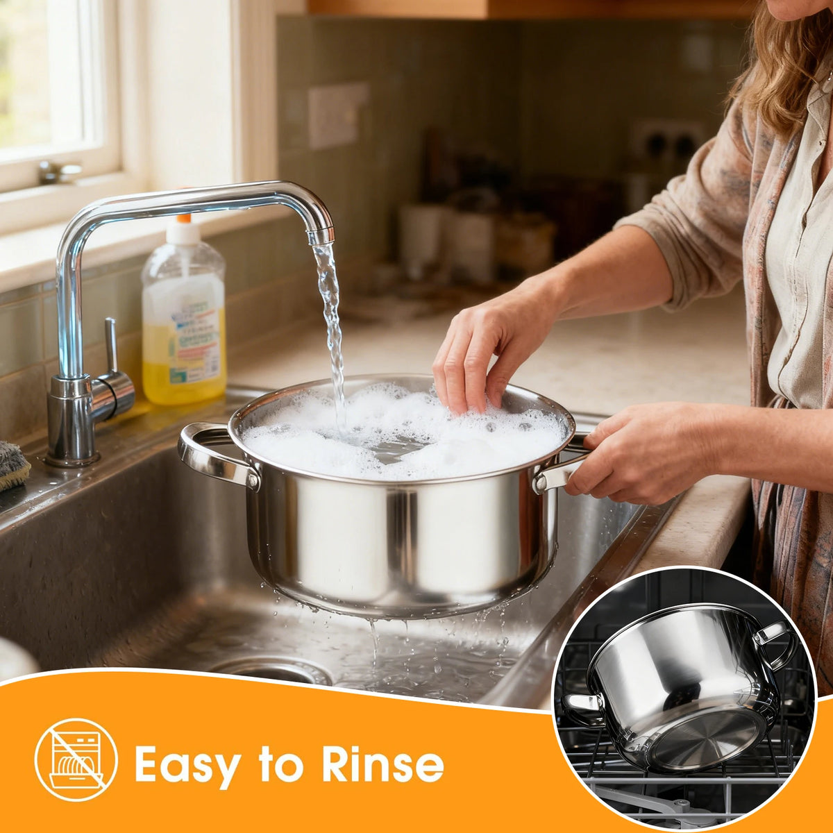 10 Piece Stainless Steel Cookware Set – 5 Cooking Pots 16cm to 24cm with Vented Glass Lids – Perfect for Induction, Gas & Family Cooking