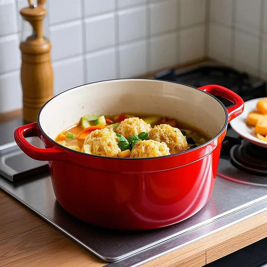 Cast Iron Enamel-Coated Dutch Oven with Lid & Dual Side Handles – Heavy-Duty Cooking Pot Designed for Braising, Roasting, Baking, Stews, Curries, Soups & One-Pot Meals – Compatible with Oven, Induction & Gas Stoves