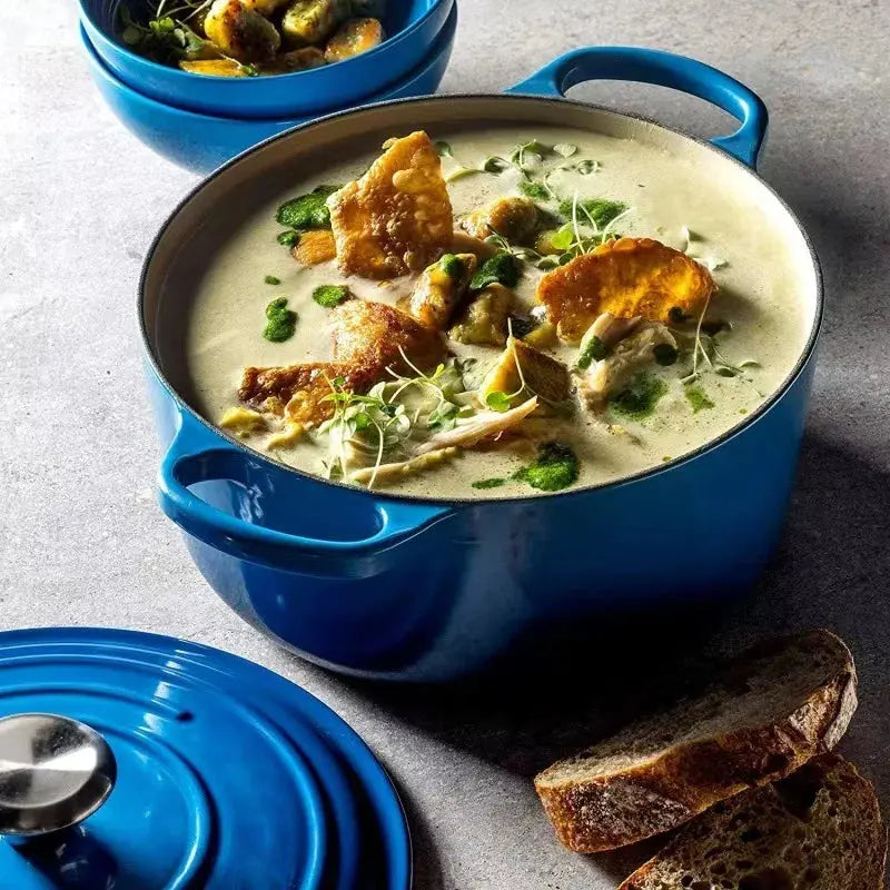 Cast Iron Enamel-Coated Dutch Oven with Lid & Dual Side Handles – Heavy-Duty Cooking Pot Designed for Braising, Roasting, Baking, Stews, Curries, Soups & One-Pot Meals – Compatible with Oven, Induction & Gas Stoves