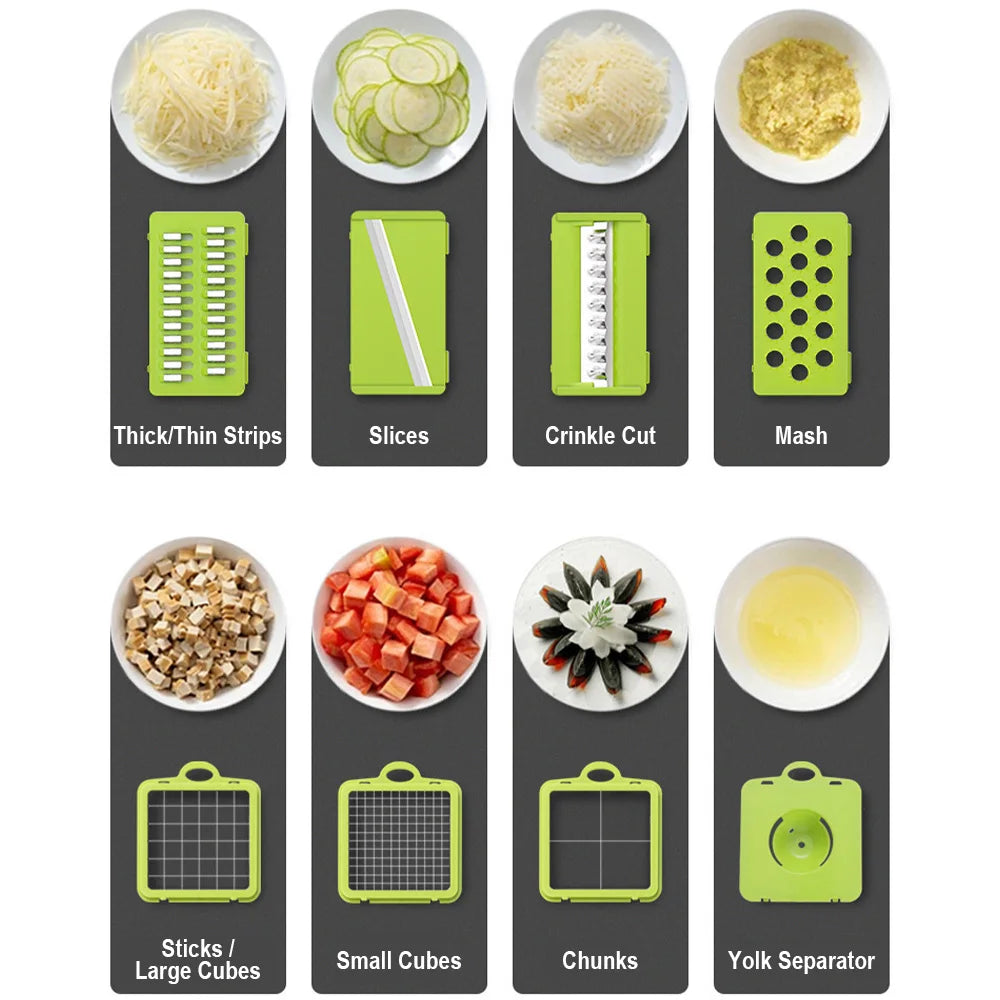 8-in-1 Food Chopper & Vegetable Cutter with Container & Lid – Dicer, Grater, Peeler & Egg Separator with Hand Guard – Best for Safe Meal Prep
