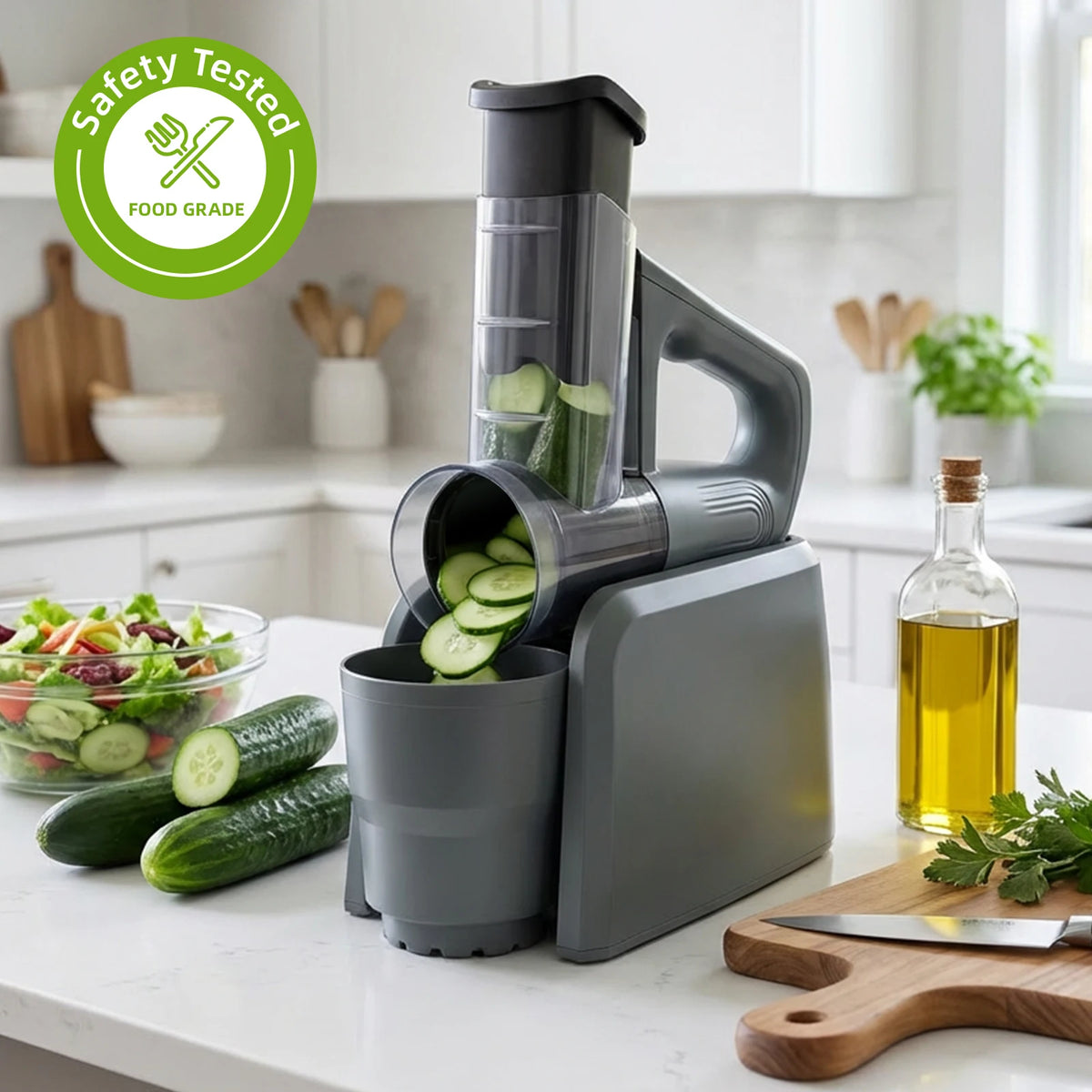 5-in-1 Electric Cheese Grater & Vegetable Slicer – Drum Food Processor with 5 Interchangeable Blades – Best for Cheese, Carrots, Nuts & Salads