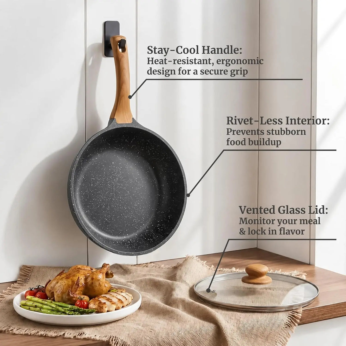 Non-Stick Deep Frying Pan with Glass Lid – Aluminium Sauté Pan for Gas & Induction – Great for Stir-Fries, Sauces & Shallow Frying – Available in 24cm, 26cm & 30cm