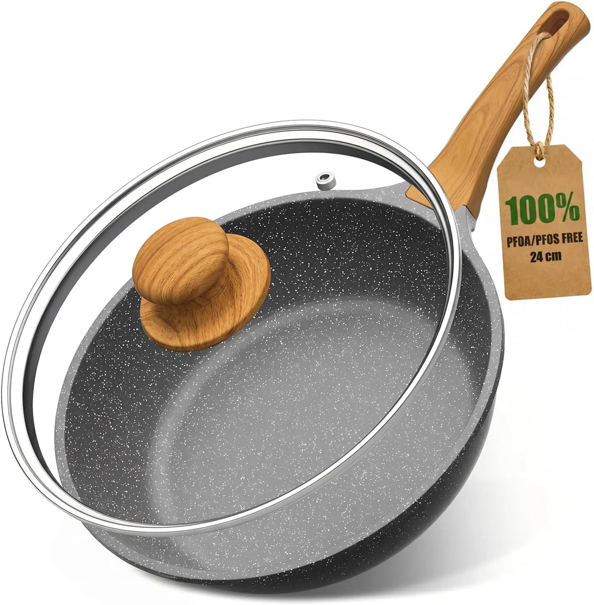Non-Stick Deep Frying Pan with Glass Lid – Aluminium Sauté Pan for Gas & Induction – Great for Stir-Fries, Sauces & Shallow Frying – Available in 24cm, 26cm & 30cm