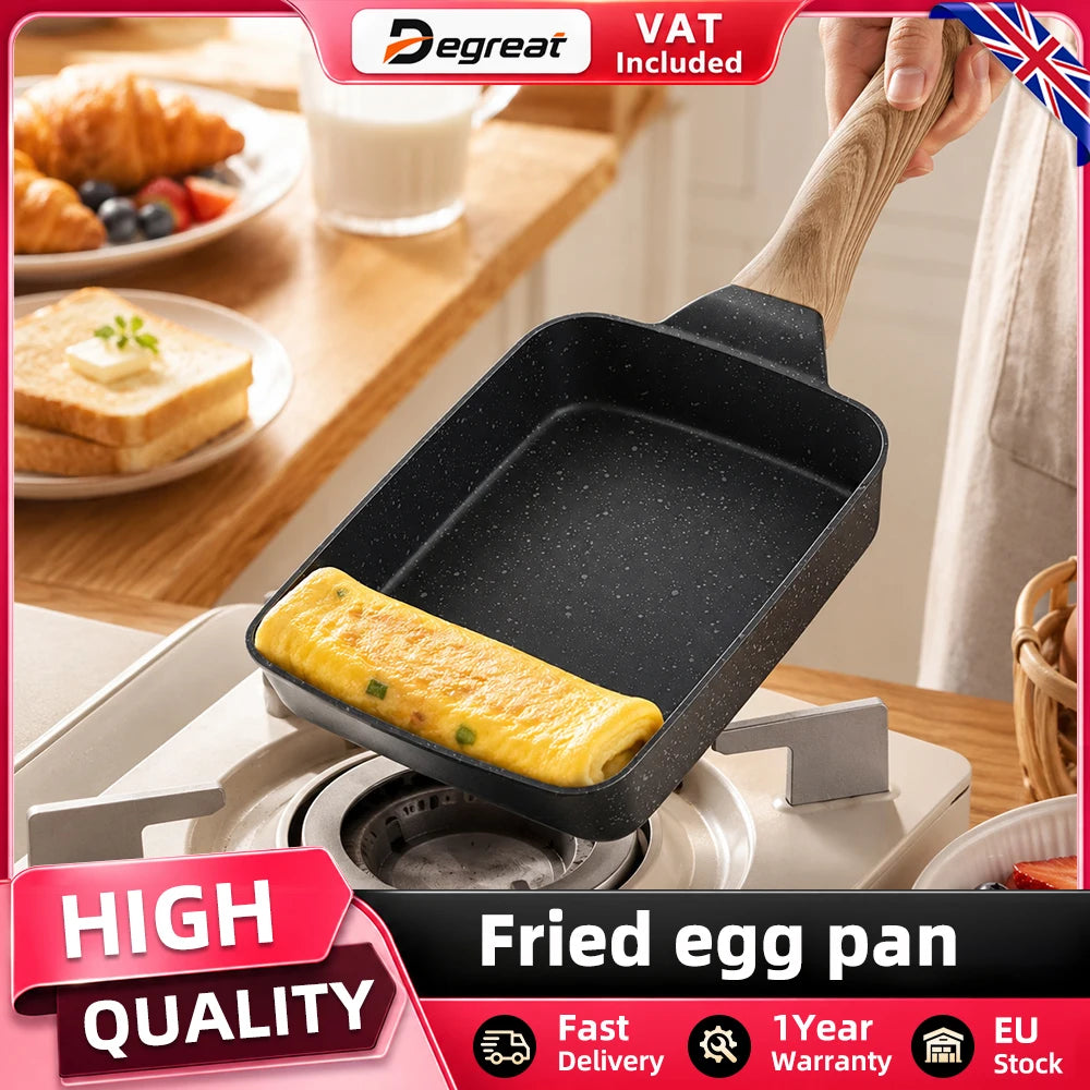 Square Tamagoyaki Egg Pan – Non-Stick Stone-Coated Omelette Pan with Heat-Insulated Handle – Great for Rolled Omelettes & Breakfast Eggs (20cm)