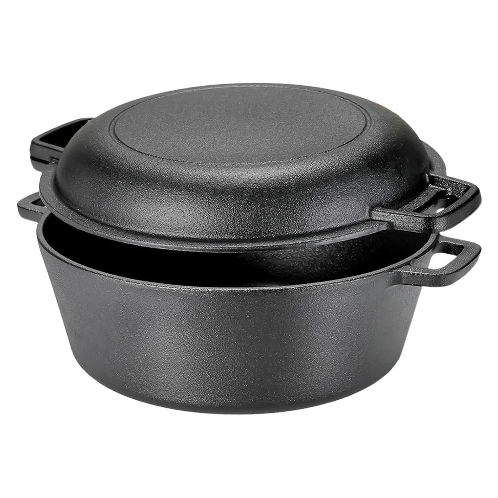 Cast Iron Dutch Oven Pot with Skillet Lid Set – 2-in-1 Multi Cooker for All Stoves – Ideal for Cooking, Baking, Frying & Camping (26cm)
