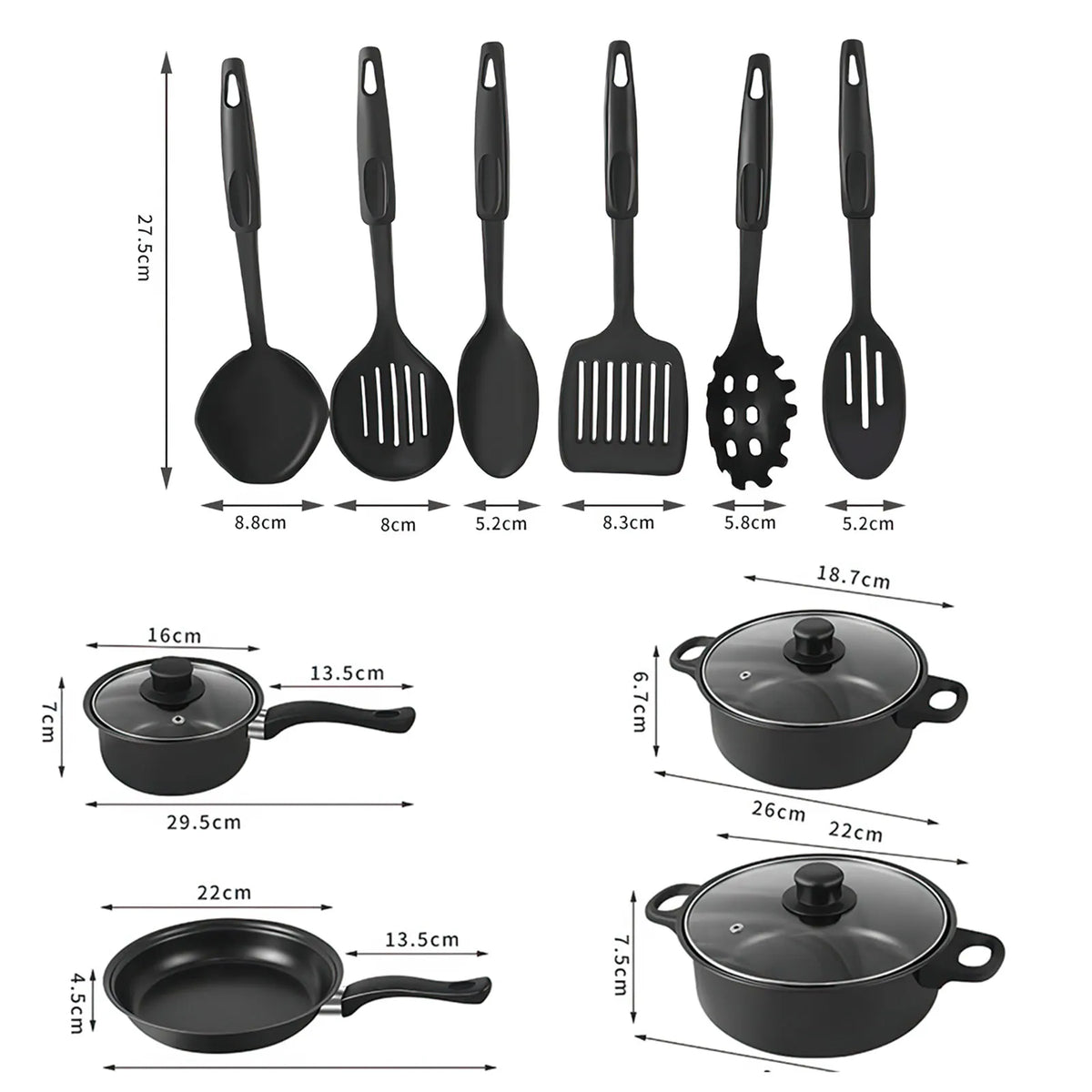 13 Piece Stone-Coated Non-Stick Cookware Set – 4 Pots & Pans, 3 Lids & 6 Utensils – Ideal for Induction & Gas Hobs