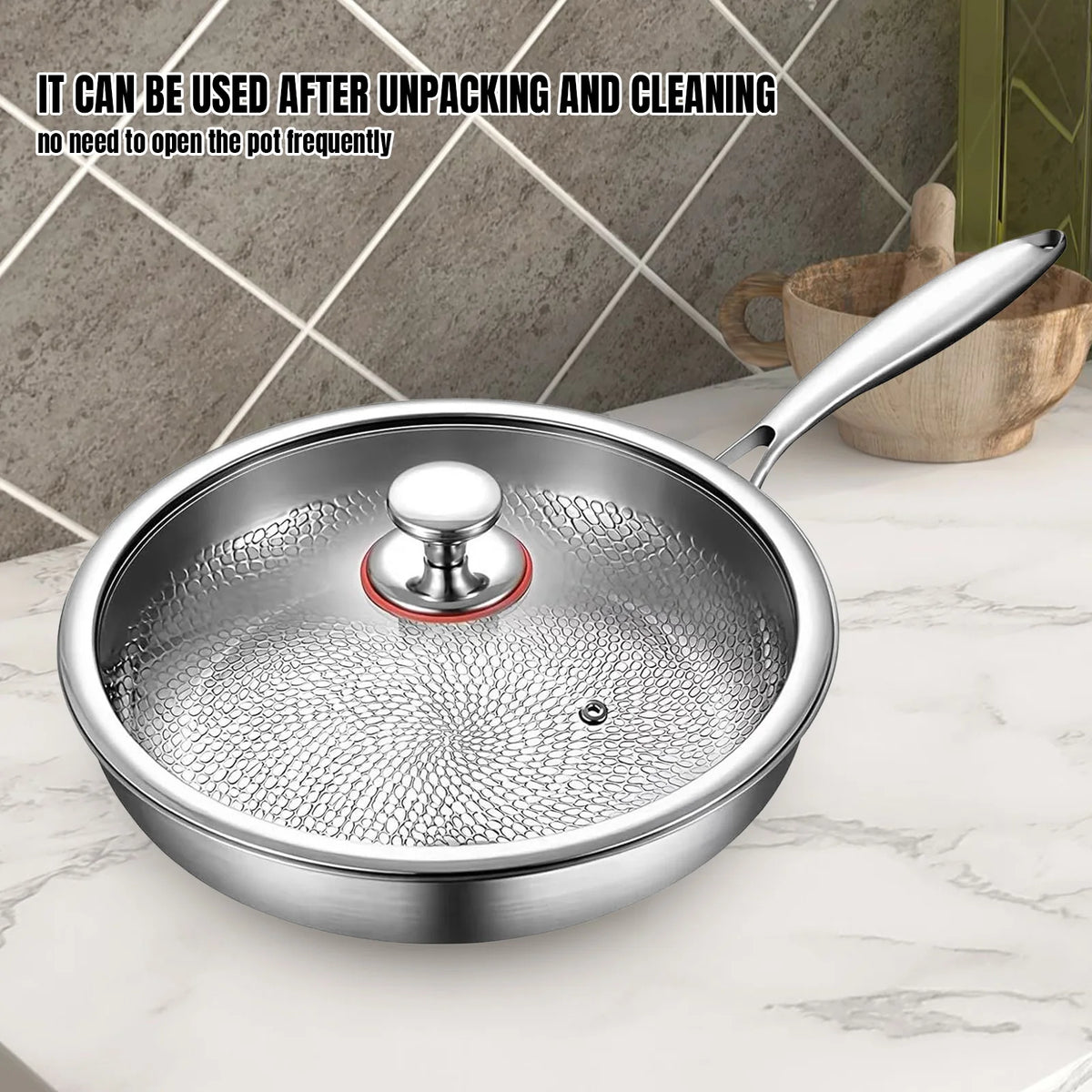 Titanium Non-Stick Frying Pan with Glass Lid – Scratch Resistant 3-Layer Skillet – Ideal for Frying, Searing & Everyday Cooking – Available in 26cm, 28cm & 30cm