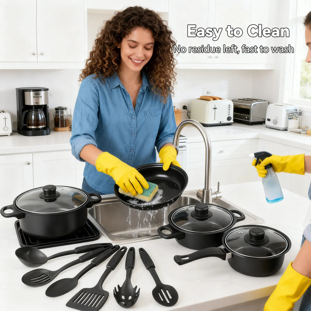 13 Piece Stone-Coated Non-Stick Cookware Set – 4 Pots & Pans, 3 Lids & 6 Utensils – Ideal for Induction & Gas Hobs