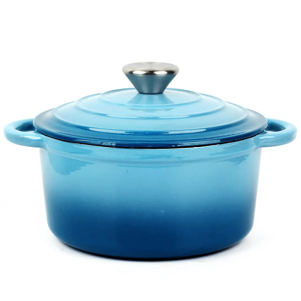 Cast Iron Enamel-Coated Dutch Oven with Lid & Dual Side Handles – Heavy-Duty Cooking Pot Designed for Braising, Roasting, Baking, Stews, Curries, Soups & One-Pot Meals – Compatible with Oven, Induction & Gas Stoves Blue 2L