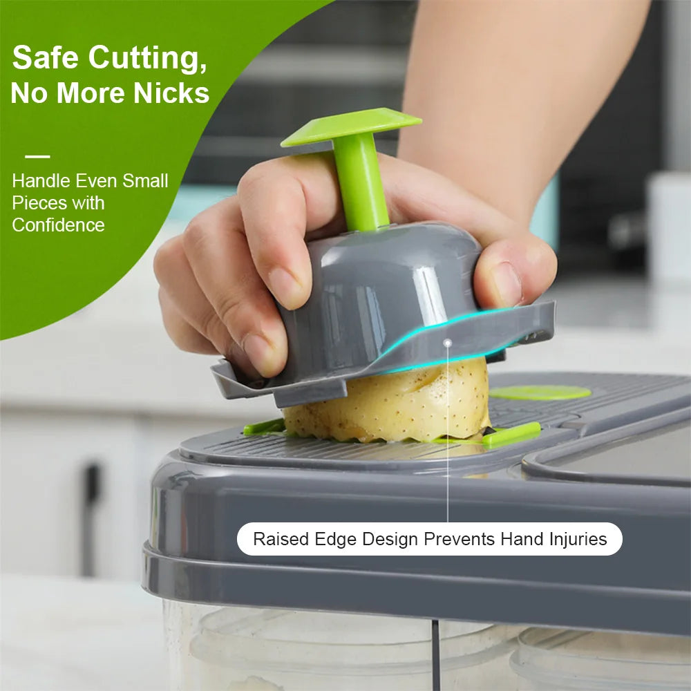 8-in-1 Food Chopper & Vegetable Cutter with Container & Lid – Dicer, Grater, Peeler & Egg Separator with Hand Guard – Best for Safe Meal Prep