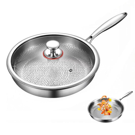 Pure Titanium Frying Pan with Lid – Uncoated Hammer Scale Non-Stick Titanium Alloy Skillet – Best for Searing & Healthy Cooking – Available in 26cm, 28cm & 30cm United Kingdom
