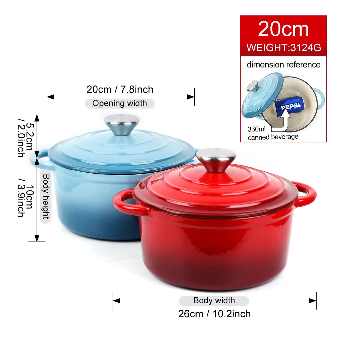 Cast Iron Enamel-Coated Dutch Oven with Lid & Dual Side Handles – Heavy-Duty Cooking Pot Designed for Braising, Roasting, Baking, Stews, Curries, Soups & One-Pot Meals – Compatible with Oven, Induction & Gas Stoves
