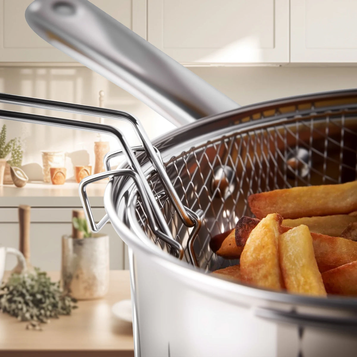 Stainless Steel Deep Fryer Pot with Basket & Glass Lid – Oil-Saving Round Deep Frying Pan – Great for Chips, Chicken & Fried Snacks