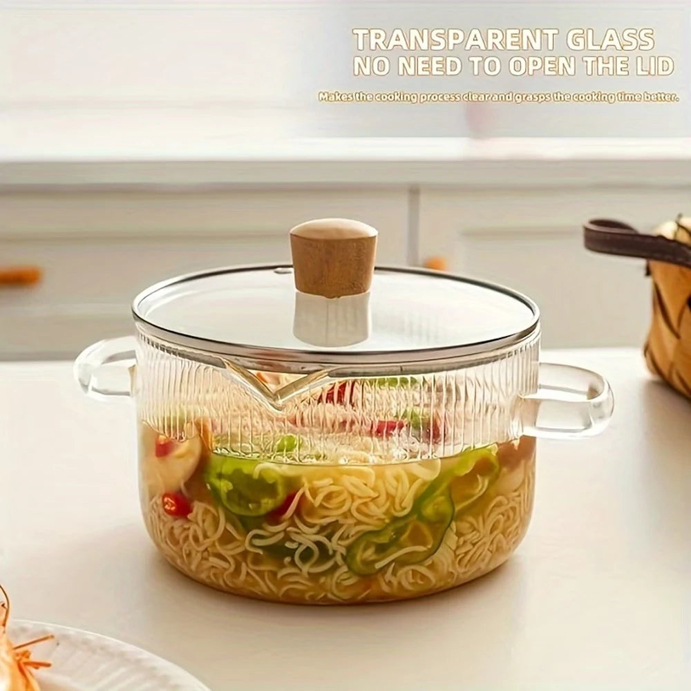 Glass Cooking Pot with Lid – Heat Resistant Borosilicate Glass Saucepan with Dual Handles – Best for Soup, Pasta & Baby Food – Available in 1.8L & 2.3L