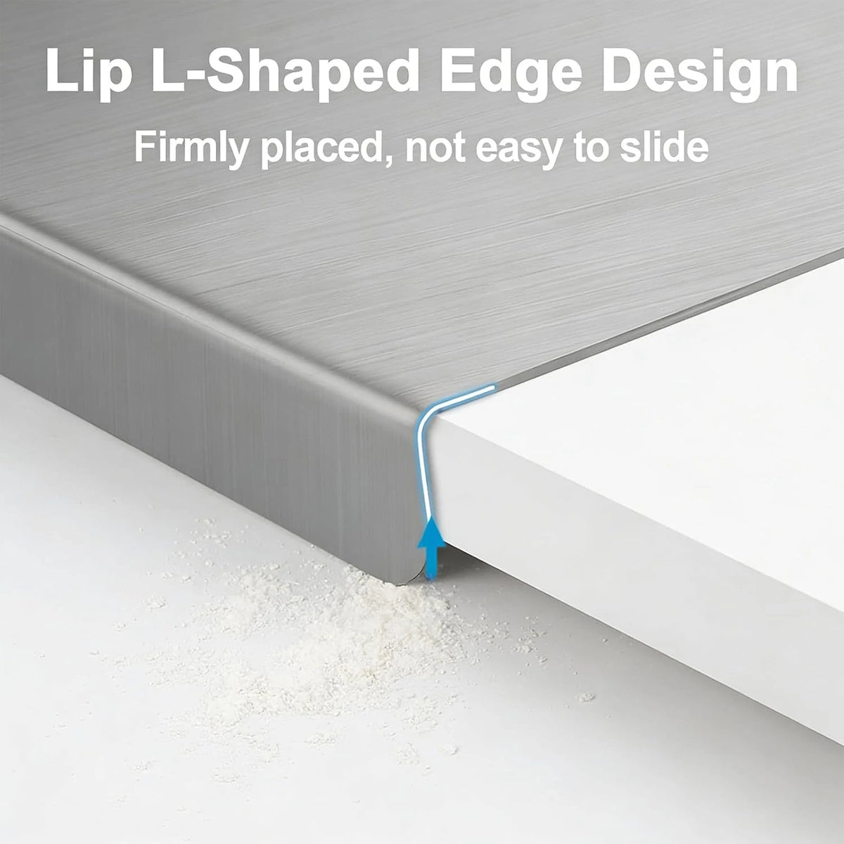 Large Stainless Steel Pastry & Chopping Board with Lip – Heavy Duty Non-Slip Baking Mat & Worktop Protector – Best for Dough, Pastry & Meat (50 x 60cm)