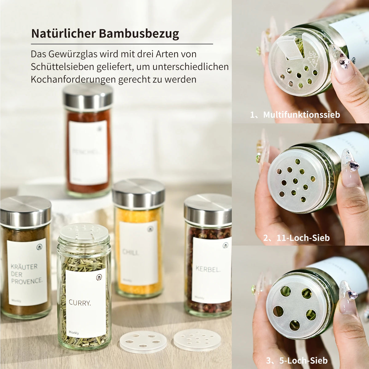 360° Rotating Stainless Steel Spice Carousel with 16 Round Glass Jars – Compact Freestanding Spice Rack with Labels & Funnel – Great for Worktops & Cupboards