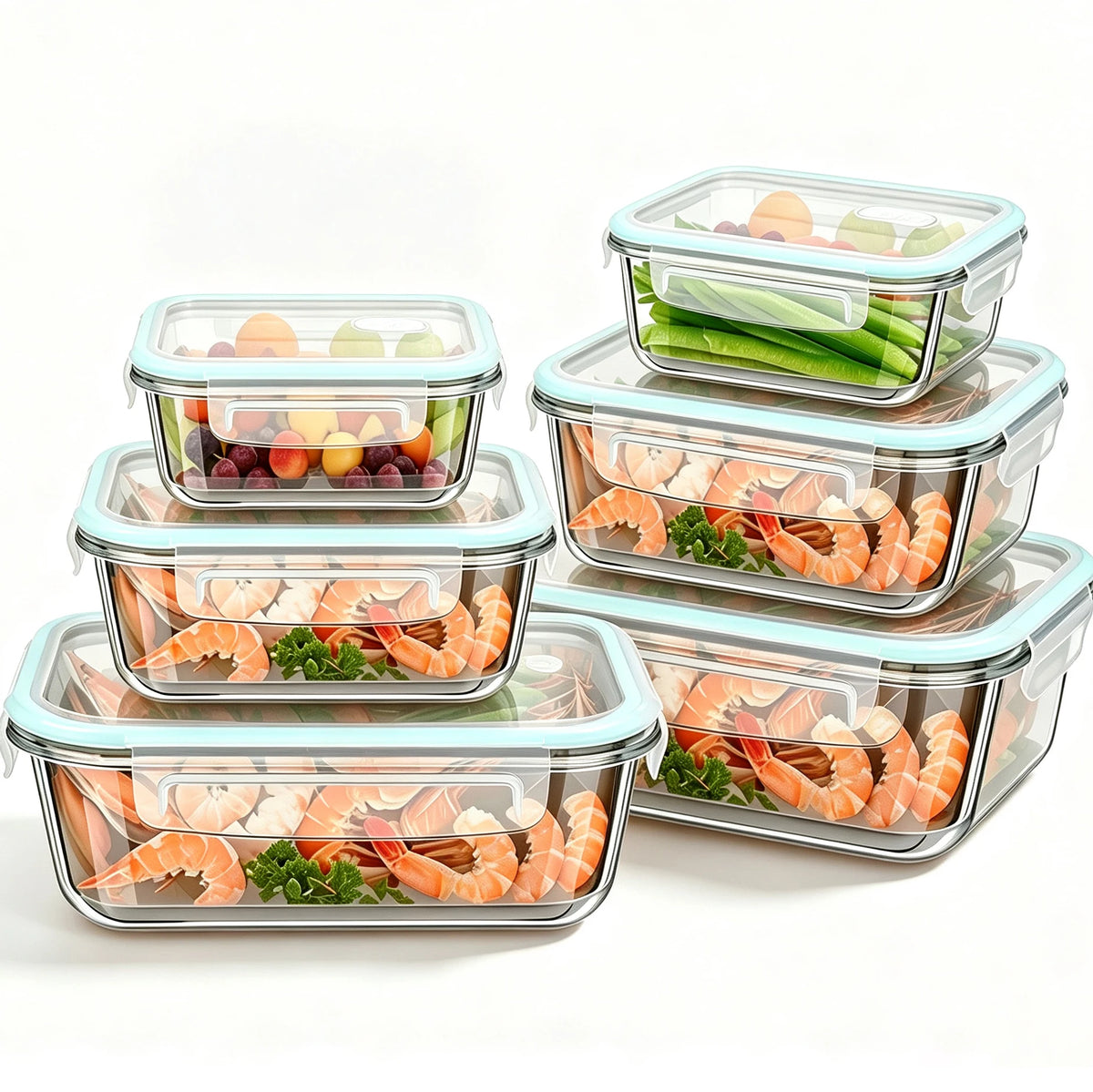 6 Piece Glass Food Storage Set with Lids – Meal Prep Bowls & Jars 2 x 1040ml, 2 x 680ml & 2 x 410ml – Perfect for Batch Cooking & Pantry Storage