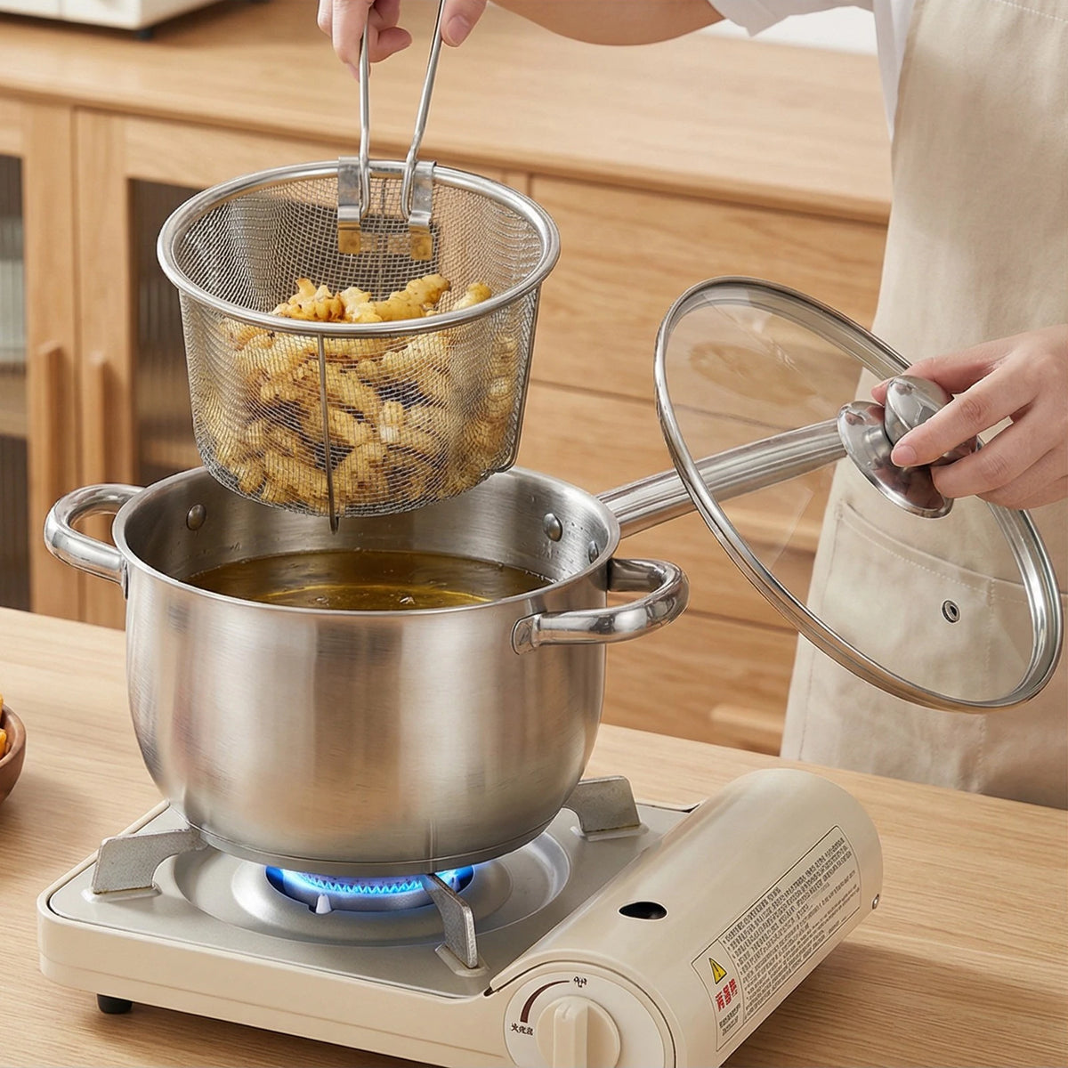 Stainless Steel Deep Fryer Pot with Basket & Glass Lid – Oil-Saving Round Deep Frying Pan – Great for Chips, Chicken & Fried Snacks