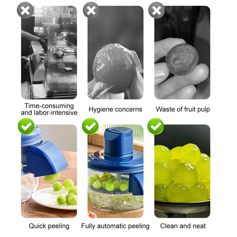 Automatic Electric Fruit Peeler – Rechargeable Grape & Cherry Tomato Peeling Machine with USB-C Charging – Ideal for Kids' Snacks & Quick Prep