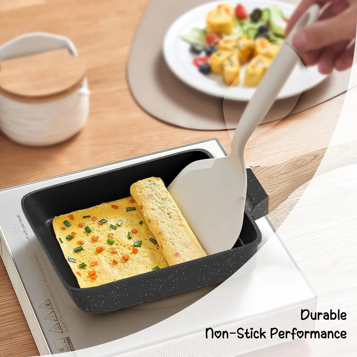 Square Tamagoyaki Egg Pan – Non-Stick Stone-Coated Omelette Pan with Heat-Insulated Handle – Great for Rolled Omelettes & Breakfast Eggs (20cm)