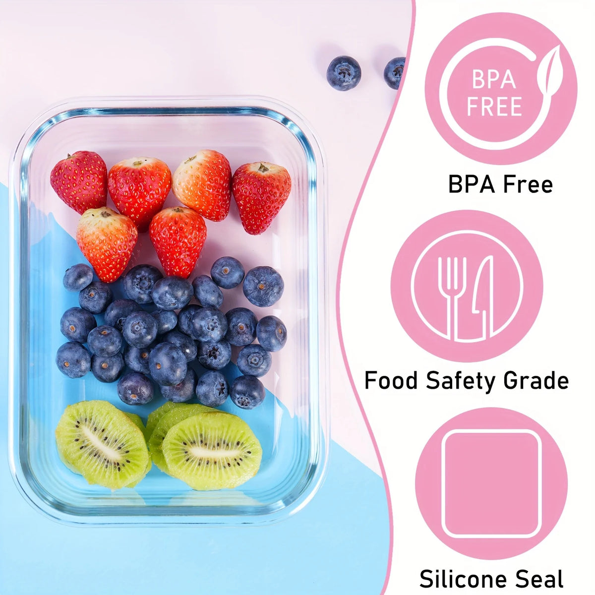 Set of 4 Glass Lunch Boxes with Snap-On Lids – Airtight, Leak-Proof & Stackable 1040ml Food Containers – Best for Meal Prep, Fruit & Leftovers