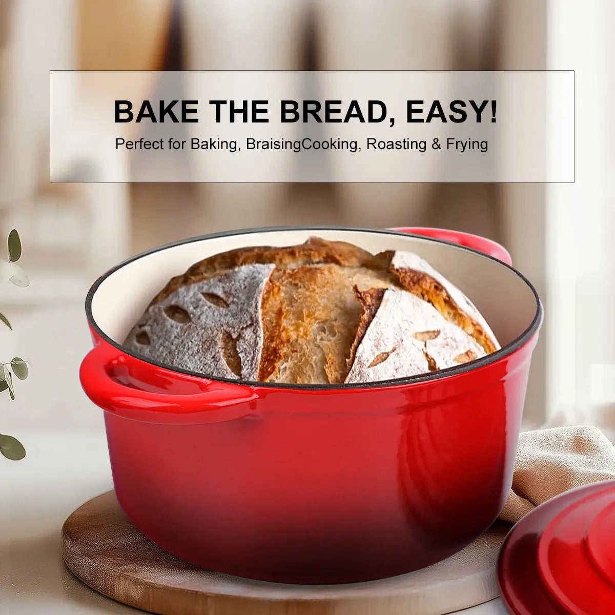 Cast Iron Enamel-Coated Dutch Oven with Lid & Dual Side Handles – Heavy-Duty Cooking Pot Designed for Braising, Roasting, Baking, Stews, Curries, Soups & One-Pot Meals – Compatible with Oven, Induction & Gas Stoves